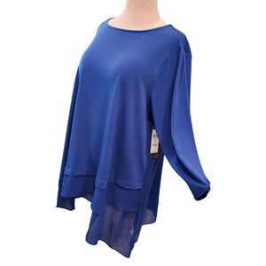 Alfani Classic Cobalt Democracy Blue Liquid Knit Blouse Tunic Top Women's 3X NWT